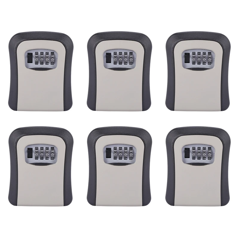 6X Key Lock Box Wall Mounted Aluminum Alloy Key Safe Box Weatherproof 4 Digit Combination Key Storage Lock Box