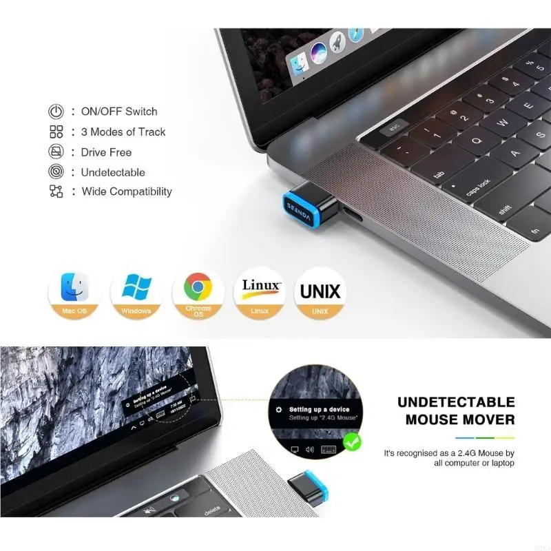 

62KA Mouse Jiggler Undetectable Mouse Movement Simulator Computer Laptop Accessory