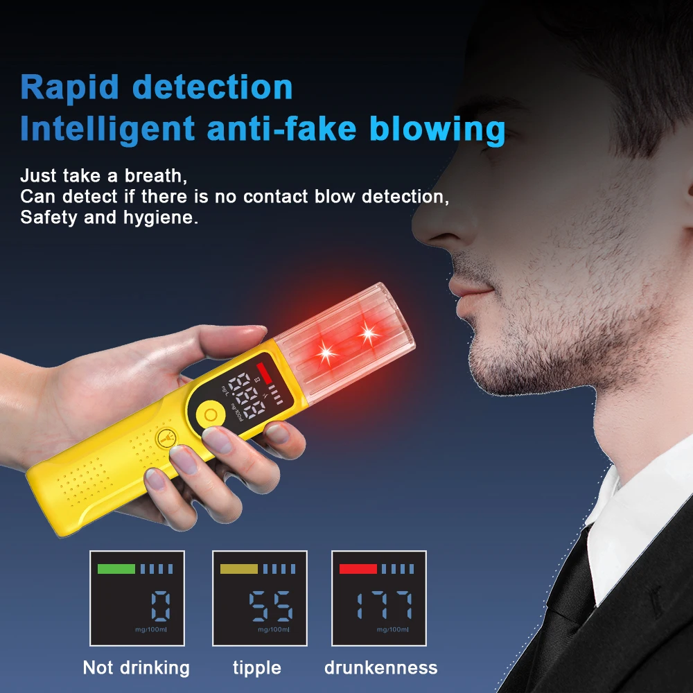 No contact Digital Alcohol Tester Professional Alcohol Detector Breathalyzer With flashlight and audible alert bac tester