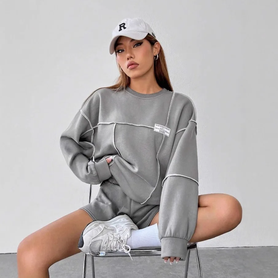 Solid Color Casual Hoodie For Female Pocket Creative Hoody All-Match Street Clothes Woman Sweatshirts Comfortable Pullovers
