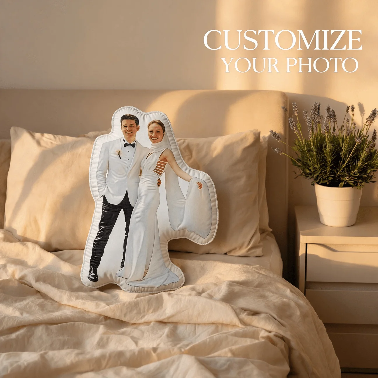 Personalized Couple Photo Shaped Pillow, Custom Wedding Portrait Decorative Cushion, Romantic Gift for Spouse Partner, Perfect f