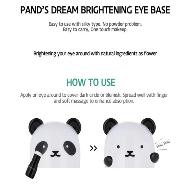 TONYMOLY Panda\'s Brightening Eye Base 9g Face Makeup Concealer Care Massager  Moisturizing Whitening Cream Korea Cosmetics