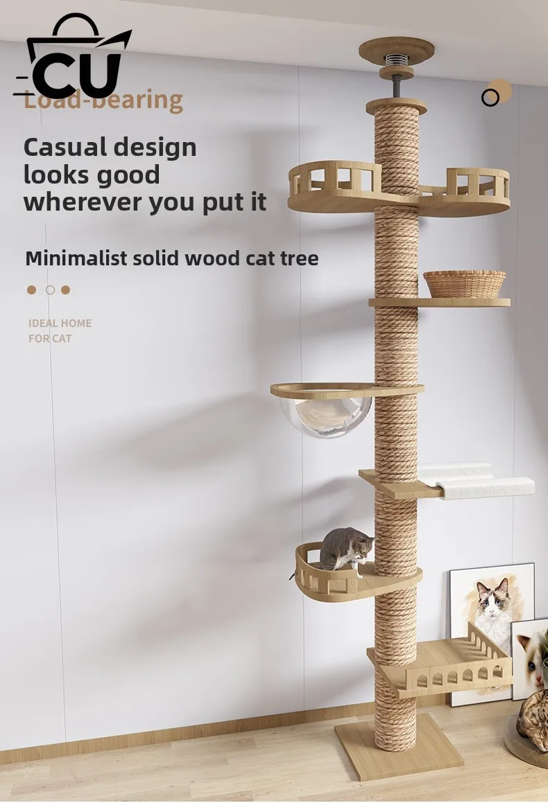 Adjustable Cat Tree House Cat Tower Floor to Ceiling Cats Multi-Level Condo With Scratching Post Hammock Pet Cat Pet Products