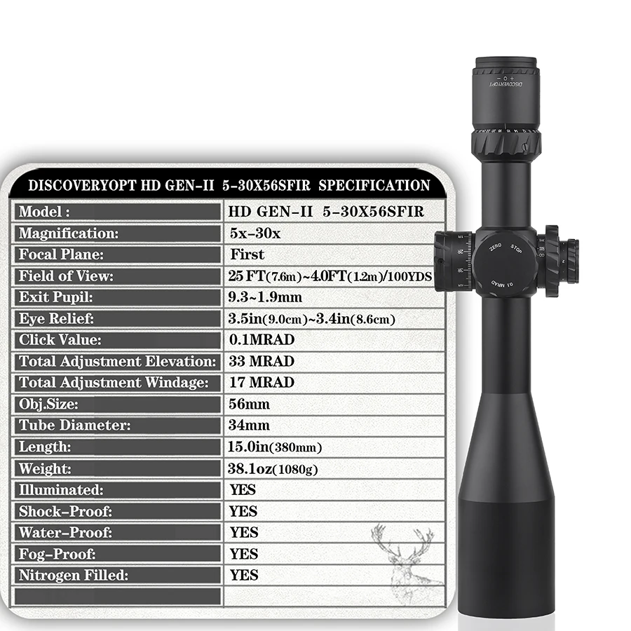 Nuevo Discovery HD GEN-II 5-30X56SFIR FFP mira telescópica de largo alcance 34Mm