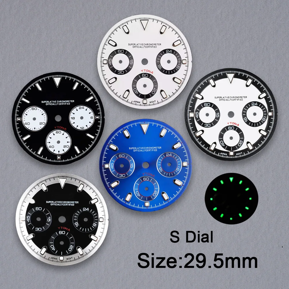 29.5mm S Logo VK63 Dial Panda Dial For VK63 Movement Green Luminous Watch Accessories Repair Tool