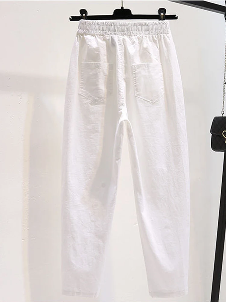 

Casual Cotton Ankle-Length Harem Pants High Waist Solid Pantalones Baggy Summer Women Radish Trousers Korean Fashion Sweatpant