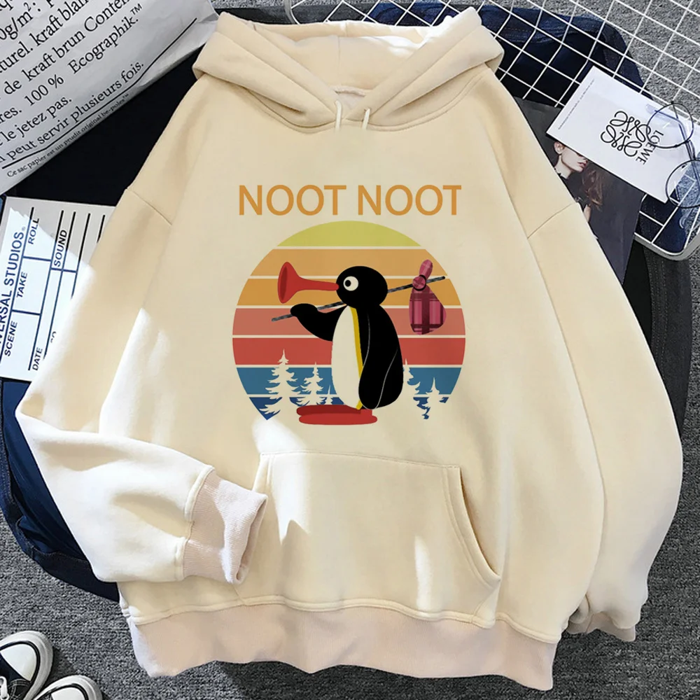 Pingu hoodies women vintage harajuku Fleece japanese pulls female long sleeve top Hood