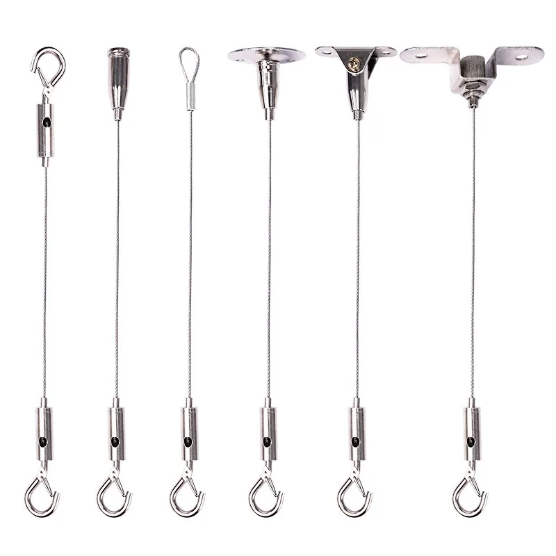 Length 0.5/1/1.5/2m Adjustable 304 Stainless Steel Wire Cable, Suspension Kit, Double Hole Rope Clamp, Used For Hanging Pictures