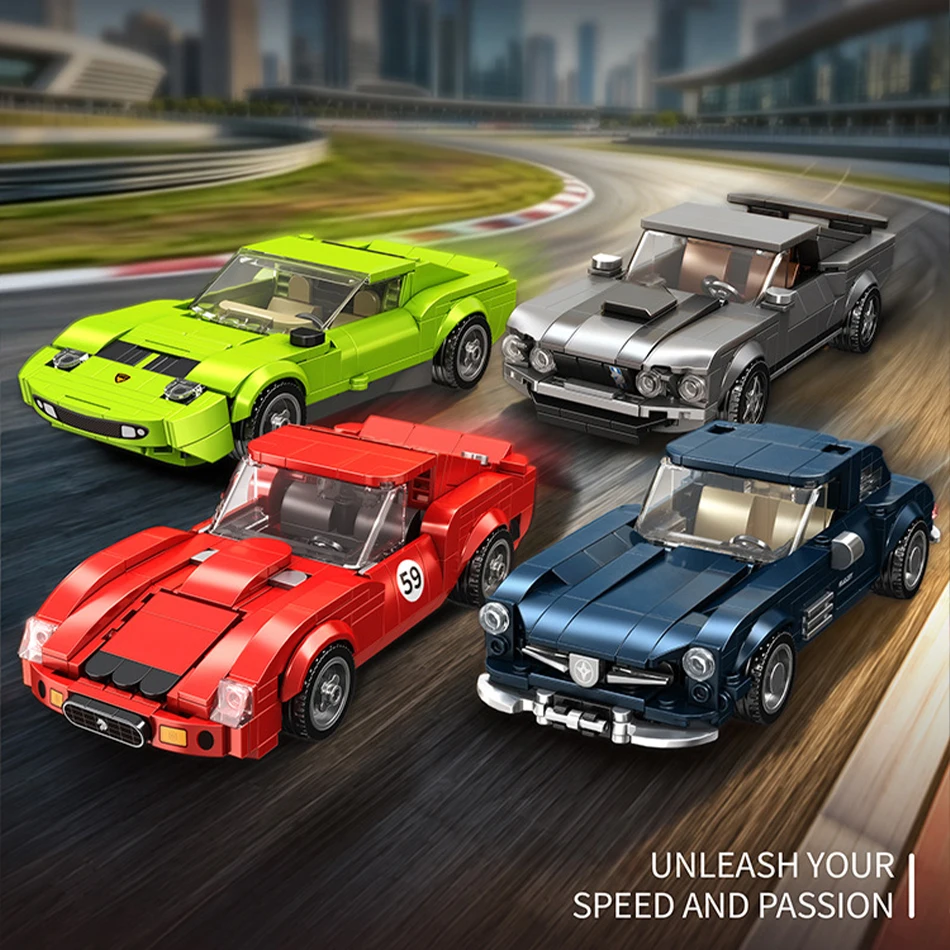 Technical City Speed Racer Lambor Mustanged 300SL 250 GTO Supercar Building Blocks Sports Car Vehicle Bricks Garage Toys Gifts
