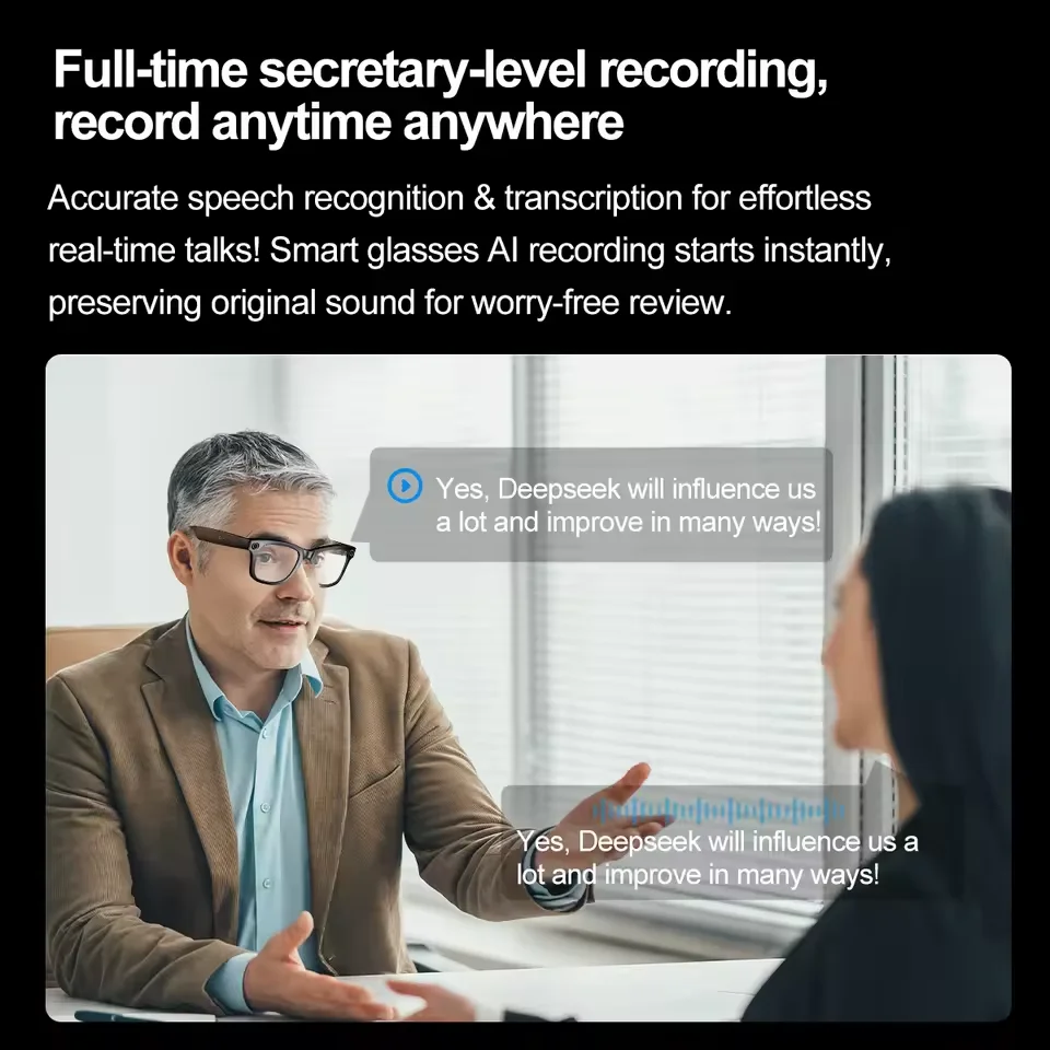 جديد 8 مليون بكسل كاميرا النظارات الذكية تسجيل مقاطع الفيديو AI التعرف على الصور الرد على الترجمة مقاوم للماء نظارات الضوء الأزرق