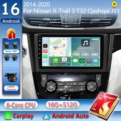 Android 16 Car radio For Nissan X-Trail 3 T32 Qashqai J11 2 2014-2020 Carplay Android auto Qualcomm Car stereo Multimedia player