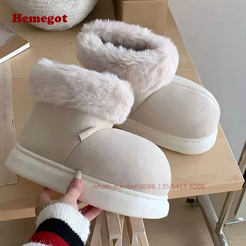 Big Red Snow Boots Round Toe Height Increasing Plush Women's Ankle Boots Warm Platform Cotton Booty Casual Winter Luxury Shoes