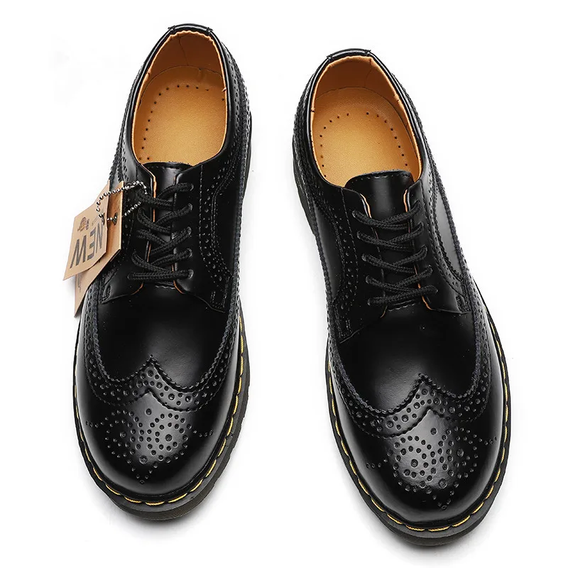 Women's Low Cut Casual Leather Single Shoe With Carved Round Toe For Men/women Couple Style Lace Up Fashion Single Shoe