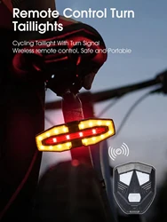 Rechargeable Bike Tail Light with Turn Signals Bicycle Rear Light Wireless Remote Control Warning Cycling Light for Night Riding