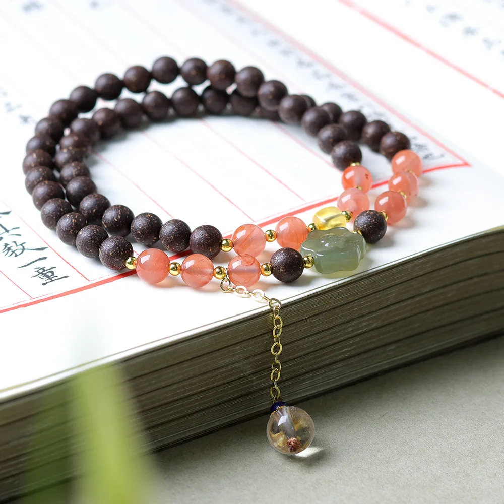 

Handcrafted Multi-Strand South Red Agate Bead Bracelet Original HotanJade and Amber Cultural Artifact ChineseStyle Bead Bracelet
