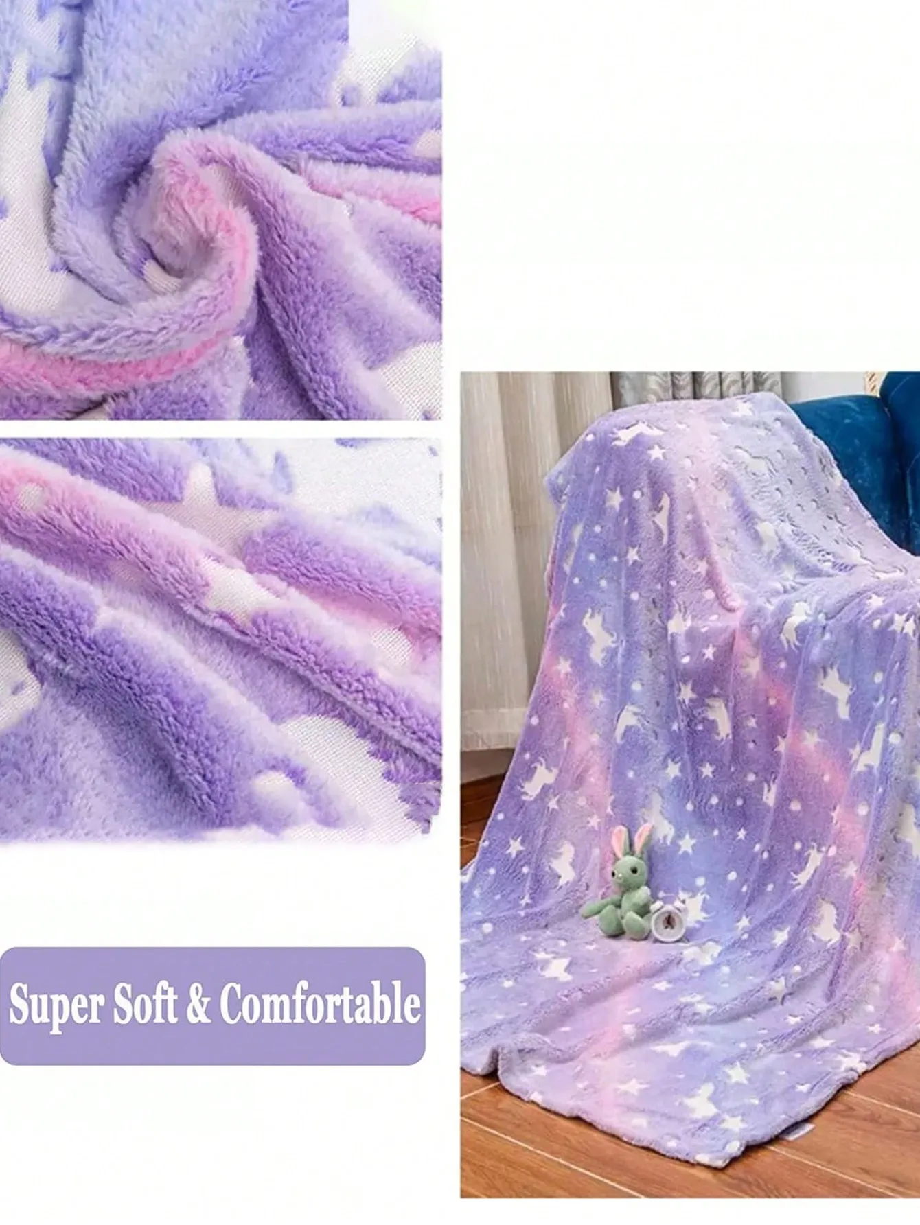 Glow in The Dark Blanket Unicorn Gifts Toys for Kids Birthday Pink Rainbow Soft Cozy Fluffy Luminous sofa blanket Purple Unicorn