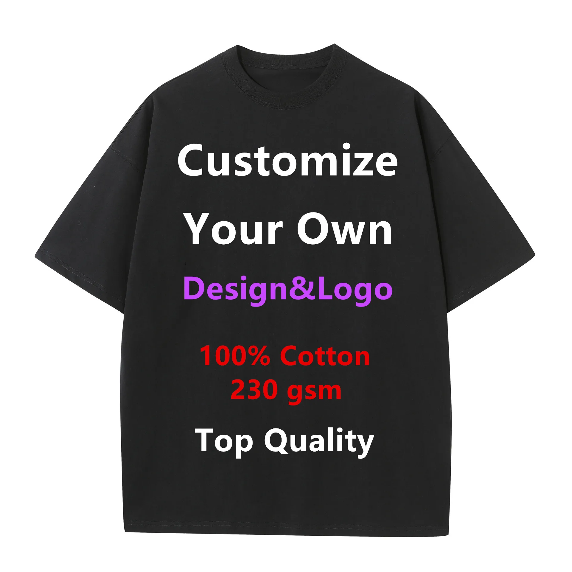 50pcs/lot Custom Your Logo 100% Cotton Printed T Shirt 230 gsm High Street Gothic Heavy Weight DIY Men's Women's Tops