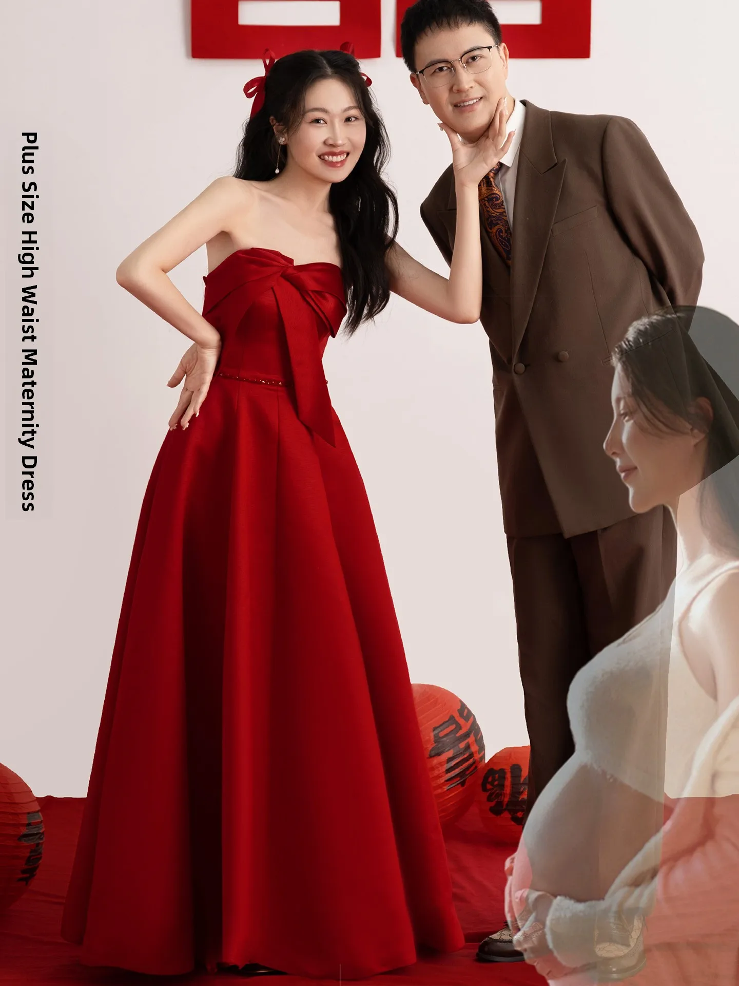 

Red Satin Materni Bridal Dr for Engagement Dinner Wedding Thank You Banquet Ceremony Long Evening Gown with Strap