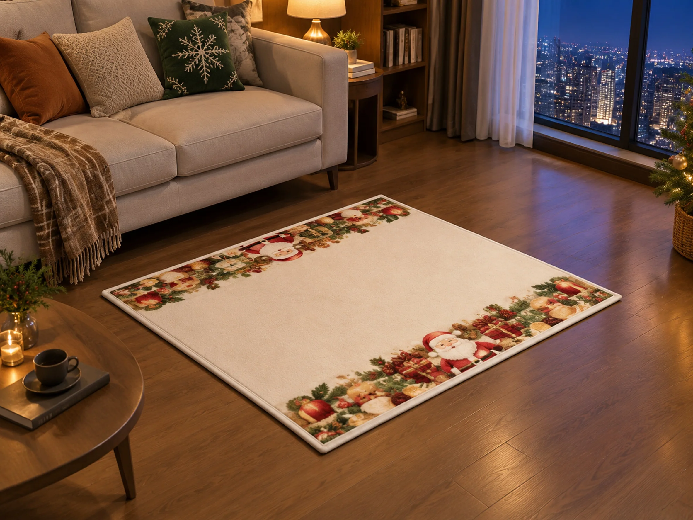 VIKAMA Christmas Amber Brown Santa Flannel Door Mat, Non-Slip Washable Xmas Mat, Xmas Decor for Kids Room, Office, Balcony