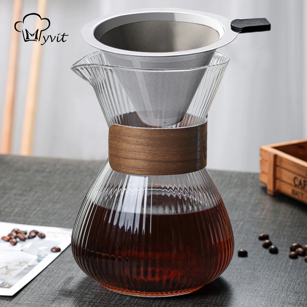 

Glass Coffee Kettle Stainless Steel Filter Drip Brewing Hot Brewer Coffee Pot Dripper Barista Pour Over Coffee Maker