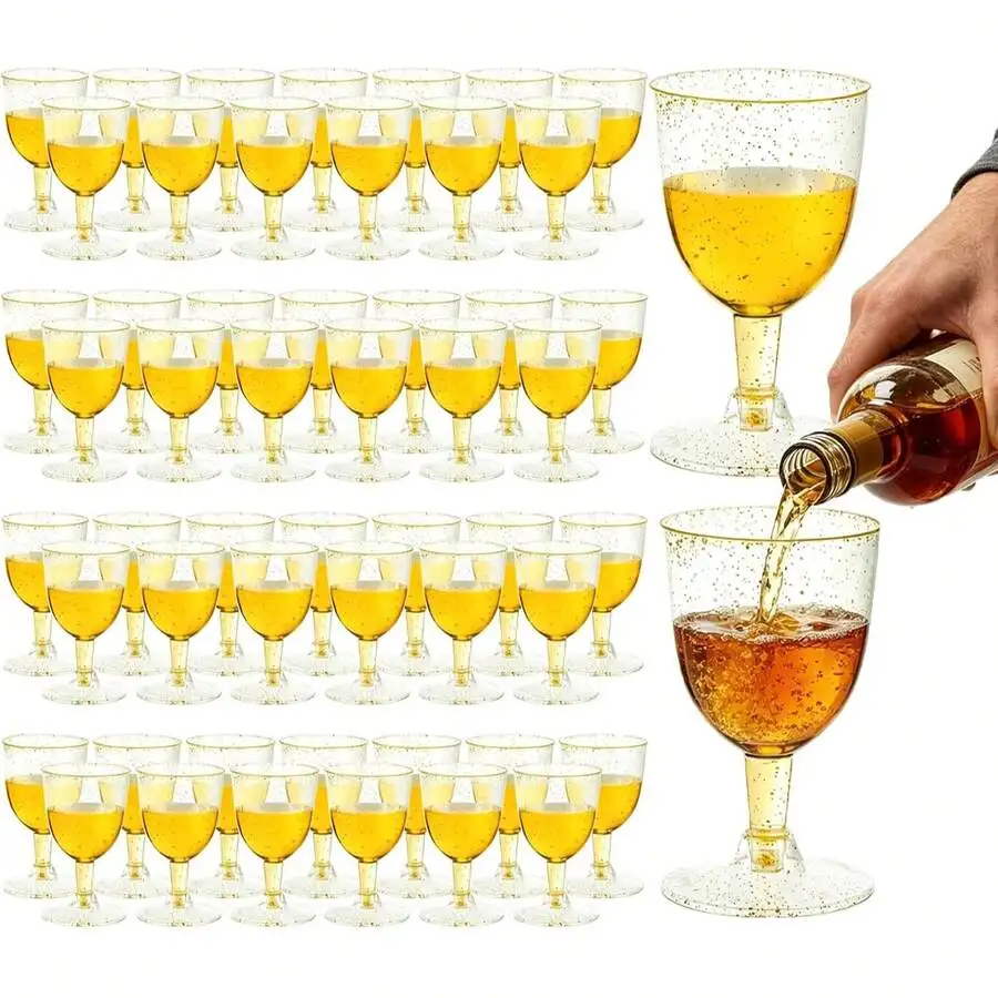 50 Pcs Plastic Wine Glasses With Stem, 6oz Disposable Wine Cups For Parties, Stackable Party Stemware For Weddings, Picnics & Ce