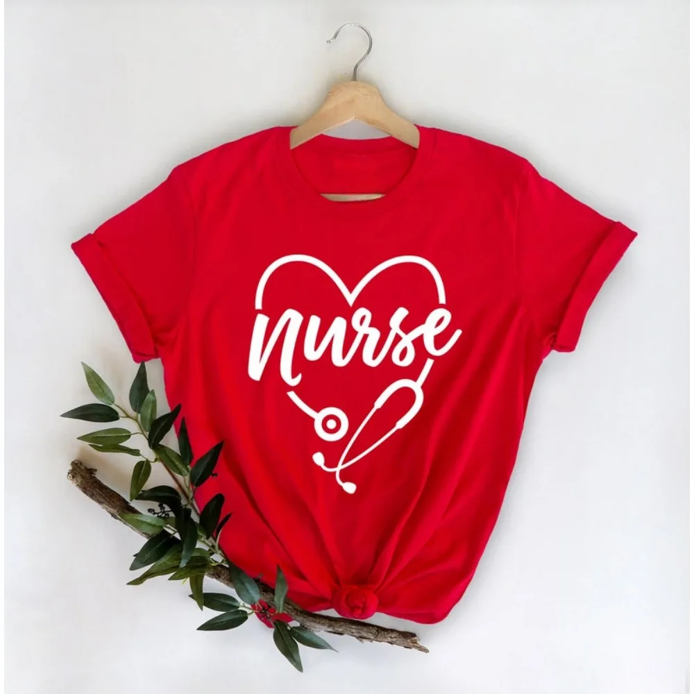 Heart Stethoscope Shirt-Nurse T-shirt-Nurse Nurses Week Gift Printed T-shirt Tops High Quality Cotton Tops Hipster Short Sleeve