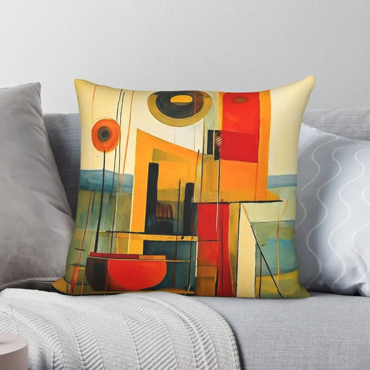 Geometric Retro Earth Tones Square Pillowcase Polyester Linen Velvet Creative Zip Decorative Room Cushion Cover