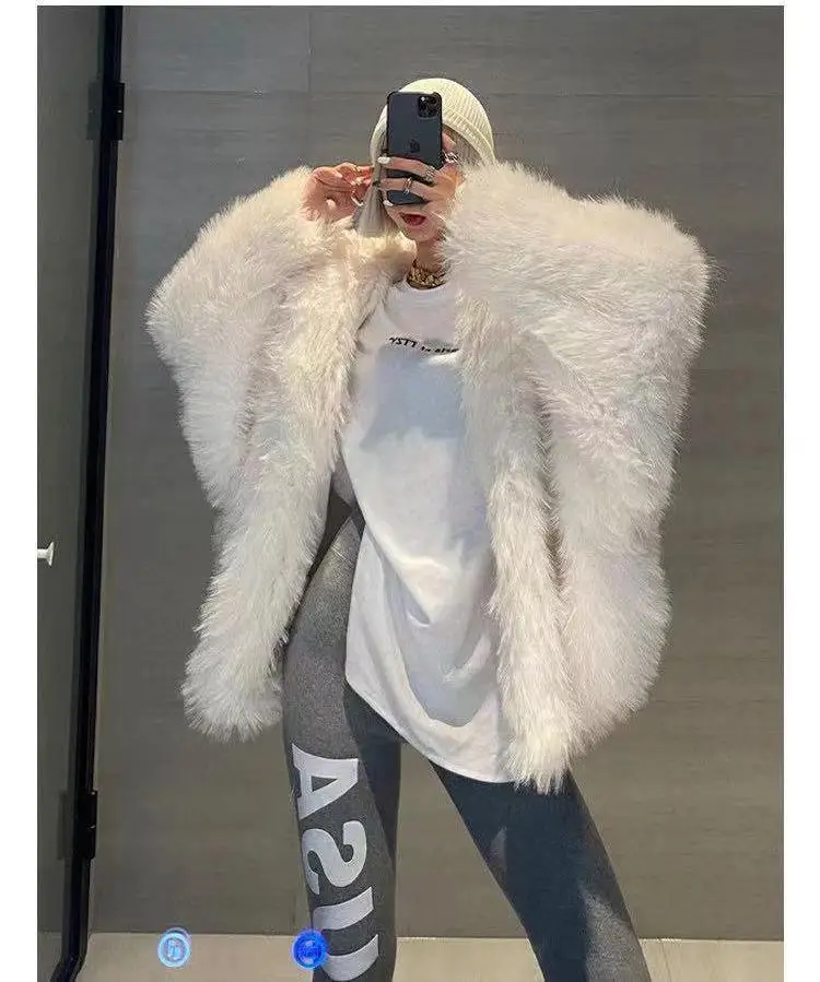 winter 2024 new Korean version of fox fur imitation fur coat women's medium length Internet red fried street hooded fur coat