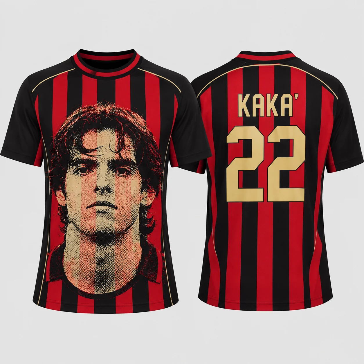 2026 Retro Milan Style Soccer Jersey Short Sleeve Black Red Vertical Stripe Number 22 Gold Trim Fan Football Tee for Adults Kids