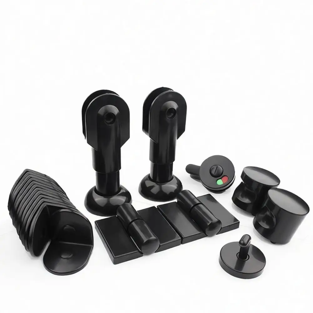 High Quality Nylon Black Public Restroom Partition Accessories Support Leg Hinge Latch Corner Code Commercial Toilet