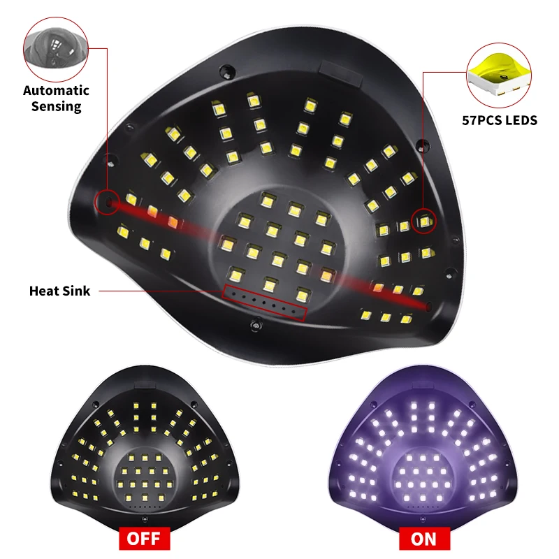 Sèche-ongles UV LED pour vernis gel avec capteur automatique |   Lampe de manucure professionnelle à 57 LED, système de durcissement rapide |   Équipement de séchage intelligent