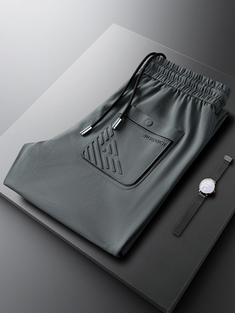 

Light Luxury Summer Thin ey Sports Casual Pants Men's Slim Elastic Ice Silk Qui Dry Straight Leg Pants Faionable Urban ...