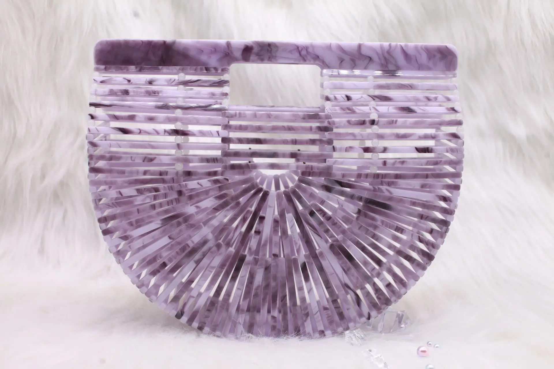 

Fashionable Ladies Mini Acrylic Basket Handbag High - Quality Beach Hollowed - Out Acrylic Evening Bag
