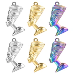 5pcs Vintage Egyptian Queen Nefertiti Head Charms Stainless Steel Egypt Pharaoh Pendant Charms For DIY Jewelry Making Wholesale