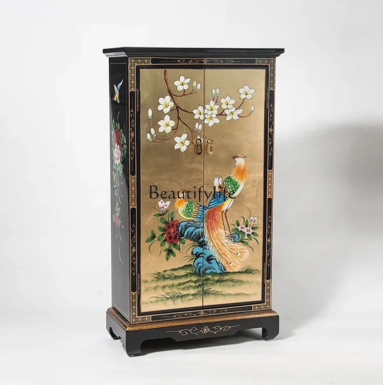 

pg45**Gold foil hand-painted furniture Chinese classical double door porch cabinet storage storage cabinet