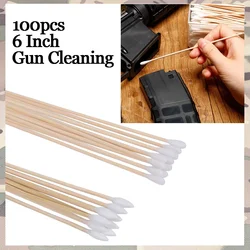 Tactical 100pcs 6 Inch Long Gun Cleaning Cotton Swabs Pistol Cleaning Kit Mat for AR15 M4A1 AK74 AK47 Remington 870 Colt 1911