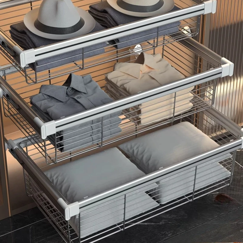 

Wardrobe Pull-out Basket Drawer Cloakroom Push Storage Storage Basket Telescopic for Home Use