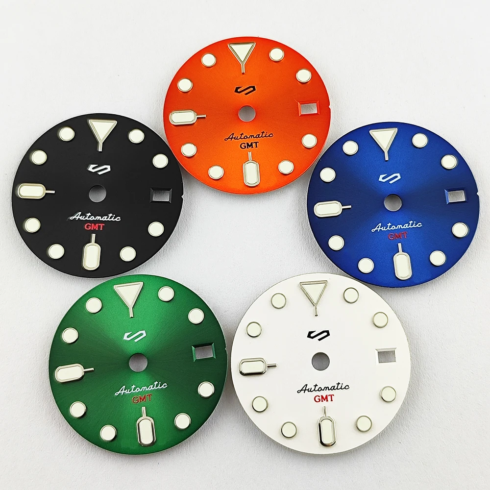 

NH34 dial NH34 hands 28.5mm GMT Four Hands Green Luminous Watch Dial for NH34 Movement Modified Dials Replacement Watch parts