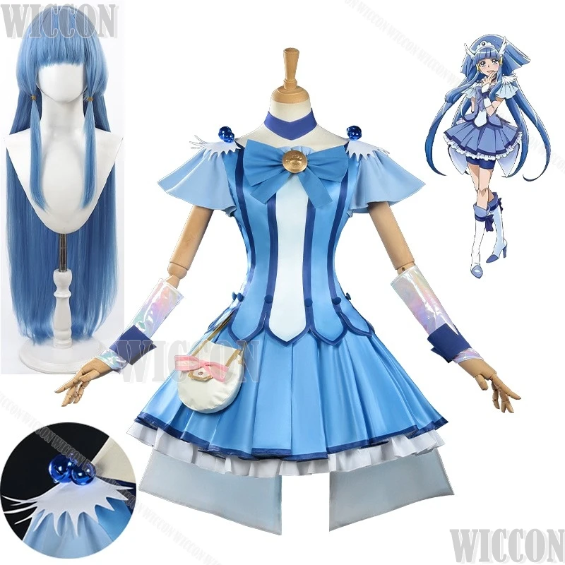 

Cure Beauty Aoki Reika Anime Pretty Cure Cosplay Costume Blue Lolita Dress Magical Girl Blue Wig Long Hair Cos Woman Halloween
