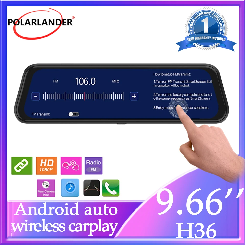 Portable Mirror Link Wireless CarPlay Android Auto FM Touchscreen Back-up Camera Front Camera 9.66