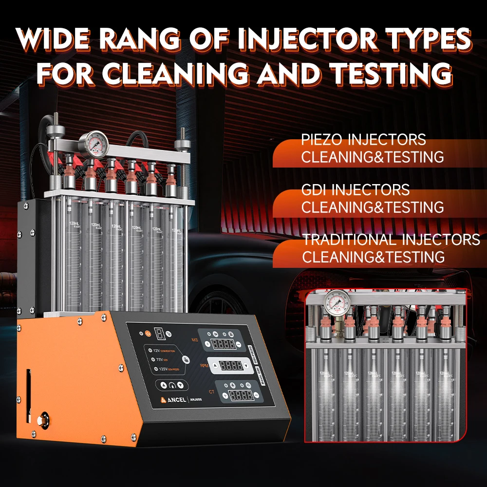 ANCEL ANJ600 6-Cylinder GDI Ultrasonic Fuel Injector Cleaner Tester 110/220V Car Motorcycle Ultrasonic Cleaning Auto Tools