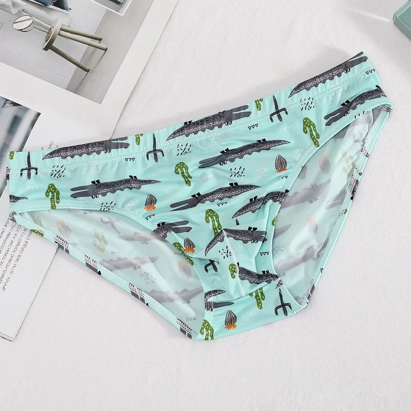 Bikini con estampado de dibujos animados para hombre, bragas suaves de seda helada, bolsa para bulto Sexy, Mankini fino de secado rápido, pantalones