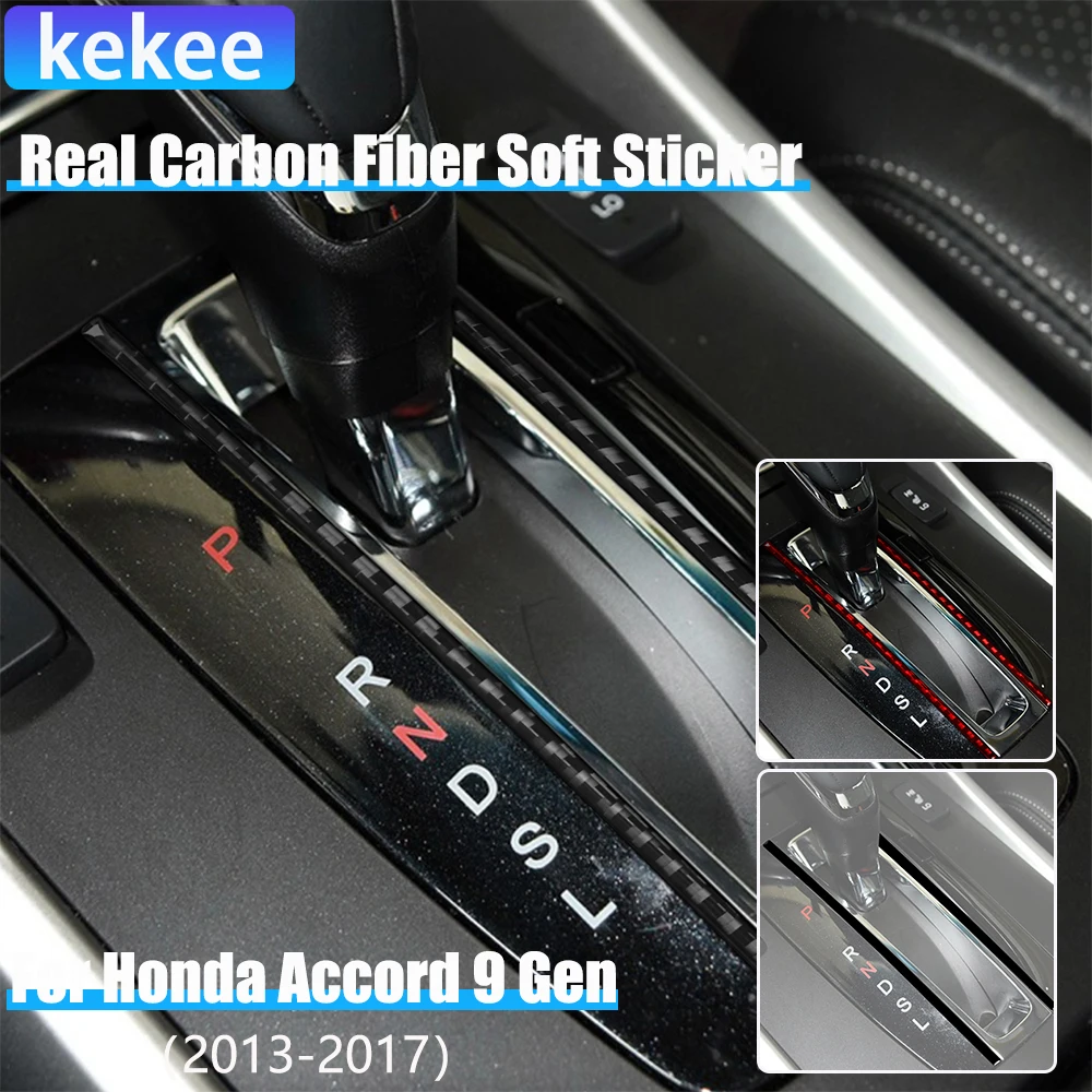 

Real Carbon Fiber Car Accessories Gear Shift Strip Decorative Cover Soft Sticker For Honda Accord 9th Gen 2014 2015 2016 2017