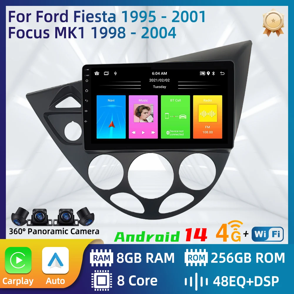 Multimídia para Carro Ford Fiesta 1995 - 2001 Focus MK1 1998 - 2004 Rádio de Carro GPS Navegação Android Estéreo Carplay Auto 2 Din 4G