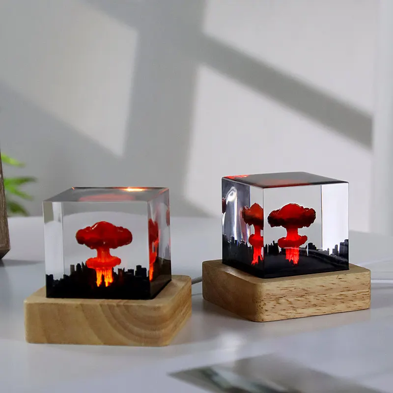 Creative Ring Volcano Epoxy Resin Figurines Monster Mushroom Landscape Miniature Magic Finger Ring Desk Table Night Light Decor