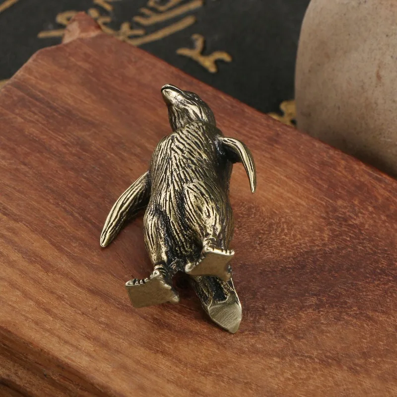 Emperor Penguin Bronze Statue - Antique Copper Desk Decor Handheld Tea Pet Unique Craft Artwork