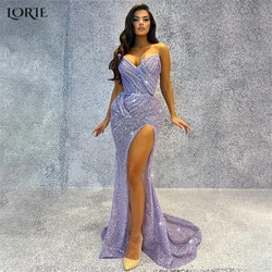 LORIE Sexy Glitter Mermaid Evening Dresses Luxury Shiny High Side Slit Pleats Celebrity Dress Backless Off Shoulder Party Gowns