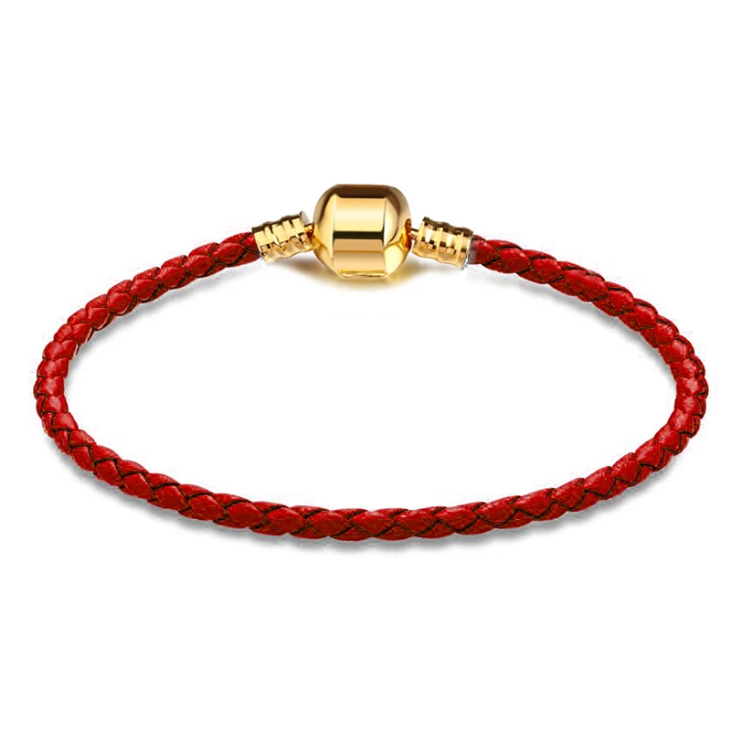 Red Classic Leather Charm Bracelet Fit Original DIY Bead Brand Bracelets For Women Jewelry Gifts Making Wholesale