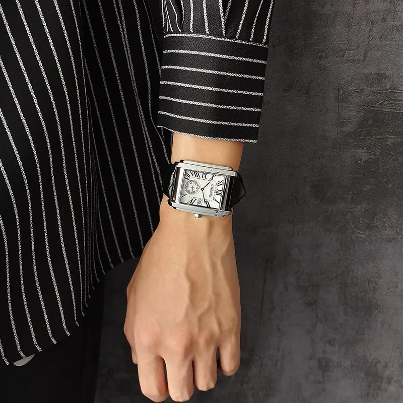 Relojes de marca de lujo de negocios para hombre, esfera cuadrada de alta gama, luminoso, resistente al agua, segundos para correr, reloj de cuarzo Original para hombre