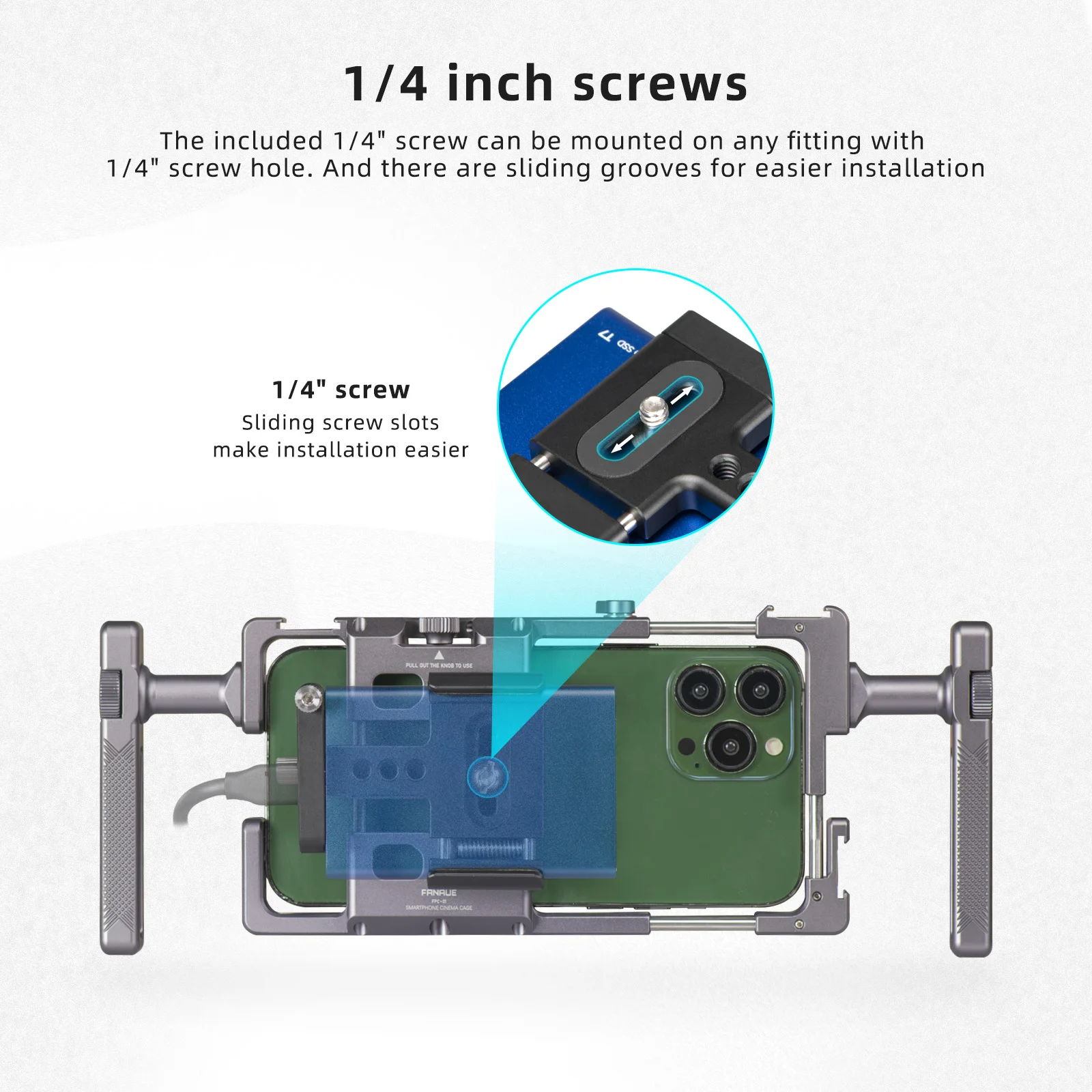 FANAUE SSD Holder Clamp with Cold Shoe Adjustable Width 52mm-70mm for SanDisk SSDE61/E81 and Samsung SSDT7/T9 for Camera